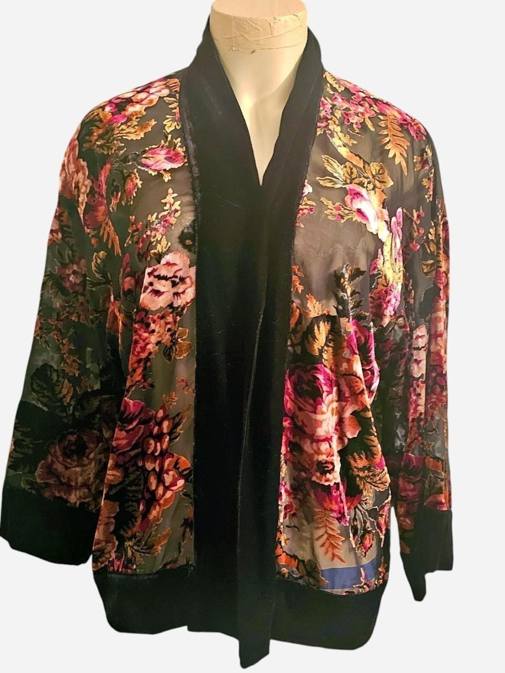 Colleen Lopez Printed Velvet Burnout Open Cardigan